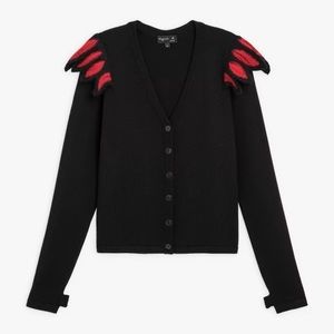 Agnes b black and red merino wool flam cardigan
